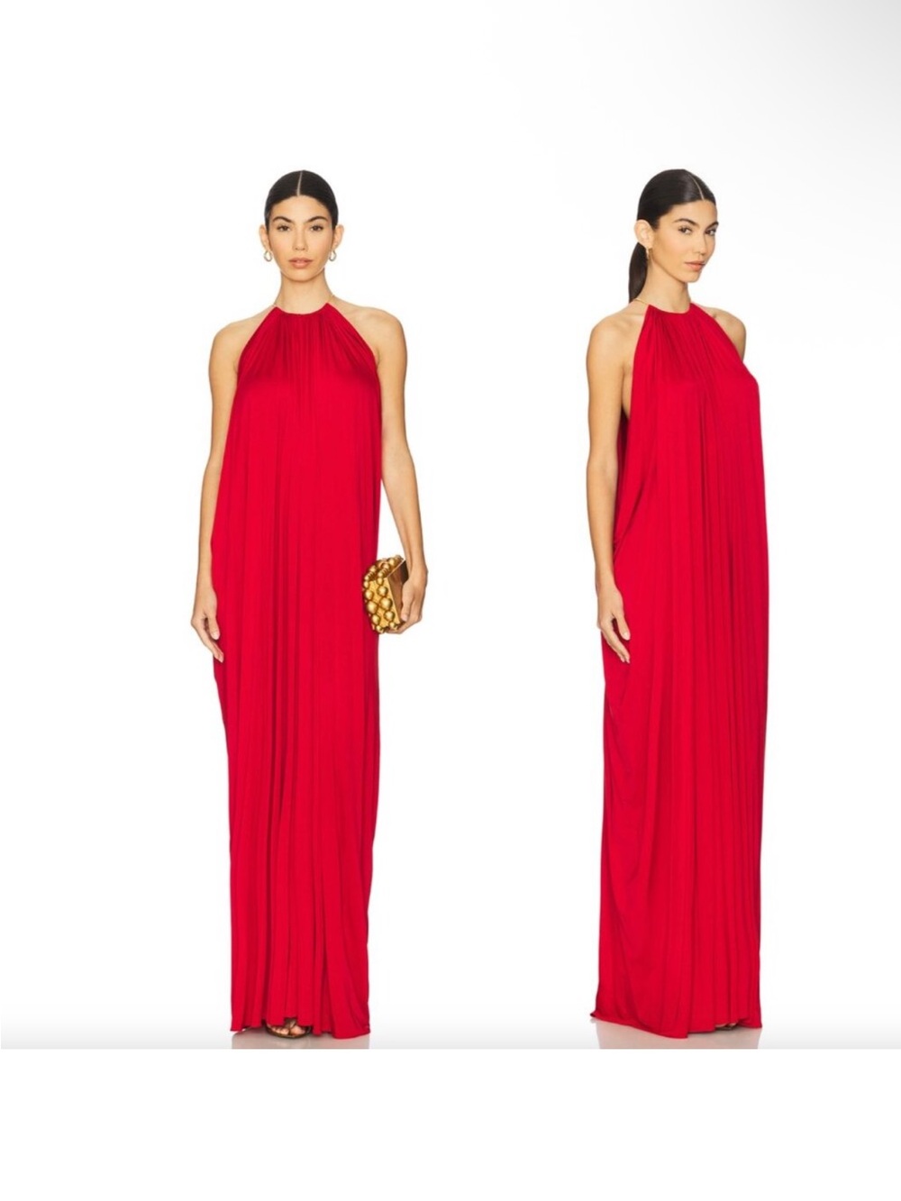 Ronny kobo Red Halter Maxi Dress gold collar